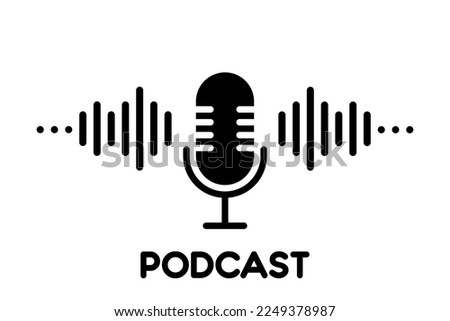 Podcast concept vector icon set. Sound wave equalizer symbol. Microphone, voice, recording logo