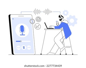 Podcast content abstract concept vector illustration. Branded podcast creation, engaging marketing content production, promotion strategy, monetization, social media planner abstract metaphor.