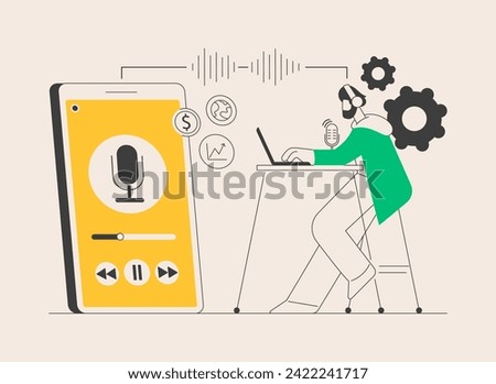 Podcast content abstract concept vector illustration. Branded podcast creation, engaging marketing content production, promotion strategy, monetization, social media planner abstract metaphor.