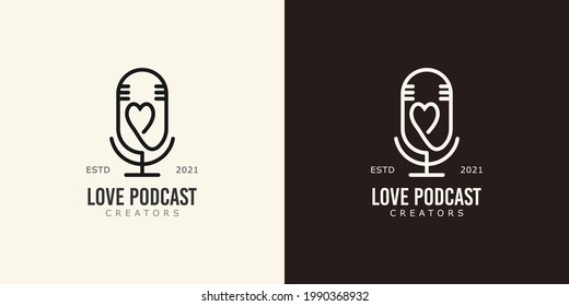 Podcast content creators logo concept. Mic vector illustrations.