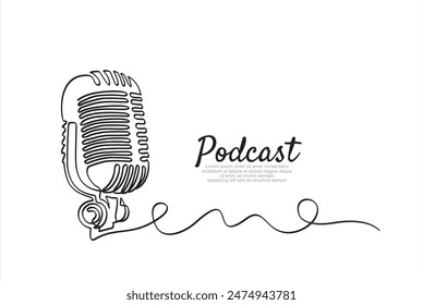 Podcast. Continuous one single line drawing Retro microphone logo icon, tattoo, vector illustration concept