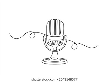 Podcast. Continuous one single line drawing Retro microphone logo icon, vector illustration concept. Hand drawn one line vector.Editable stroke