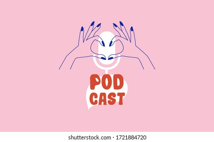 Podcast Cover Art Design. Favorite Podcast. Hands. Vector