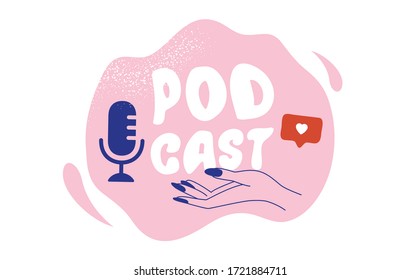 Podcast Cover Art Design. Line Art. Microphone Icon. Vector