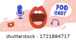 Podcast Cover art design. Women podcast. Female mouth. Vector