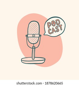 Podcast Cover Design. Microphone Icon. Vector Illustration