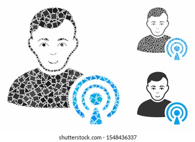 Podcast creator composition of bumpy elements in various sizes and color hues, based on podcast creator icon. Vector bumpy dots are united into collage.
