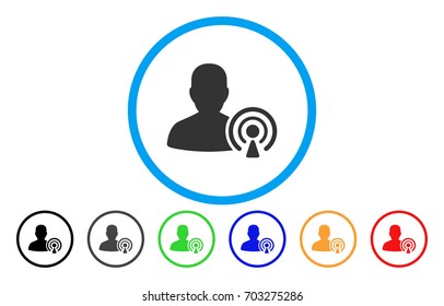 Podcast Creator vector rounded icon. Image style is a flat gray icon symbol inside a blue circle. Bonus color variants are grey, black, blue, green, red, orange.