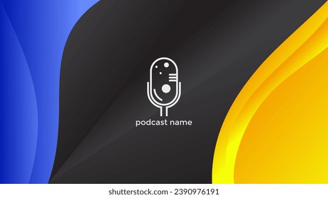 PODCAST DARK BACKGROUND COLORFUL WITH GEOMETRIC SHAPES GRADIENT BLUE YELLOW COLOR SIMPLE TEMPLATE DESIGN VECTOR. GOOD FOR COVER DESIGN, BANNER, WEB,SOCIAL MEDIA