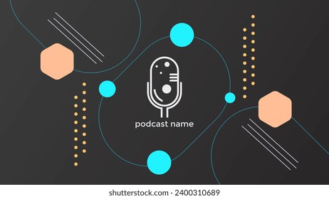 PODCAST DARK BACKGROUND COLORFUL WITH GEOMETRIC SHAPES FLAT COLOR SIMPLE TEMPLATE DESIGN VECTOR. GOOD FOR COVER DESIGN, BANNER, WEB,SOCIAL MEDIA