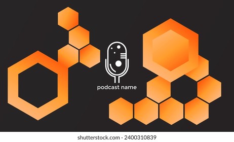 PODCAST DARK BACKGROUND COLORFUL WITH GEOMETRIC SHAPES ORANGE COLOR SIMPLE TEMPLATE DESIGN VECTOR. GOOD FOR COVER DESIGN, BANNER, WEB,SOCIAL MEDIA