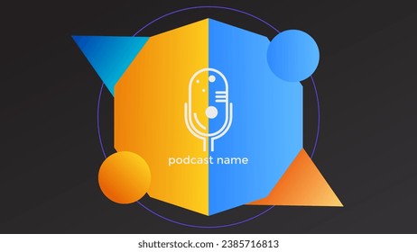 PODCAST DARK BACKGROUND COLORFUL WITH GRADIENT BLUE ORANGE COLOR SIMPLE TEMPLATE DESIGN VECTOR. GOOD FOR COVER DESIGN, BANNER, WEB,SOCIAL MEDIA