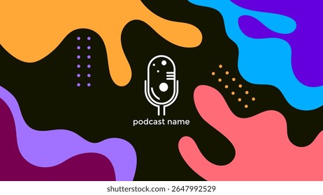 PODCAST DARK BACKGROUND COLORFUL WITH HAND DRAWN ORGANIC SHAPES COLOR SIMPLE TEMPLATE DESIGN VECTOR. GOOD FOR COVER DESIGN, BANNER, WEB,SOCIAL MEDIA