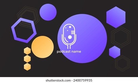 PODCAST DARK BACKGROUND COLORFUL WITH HEXAGON GEOMETRIC SHAPES GRADIENT PURPLE YELLOW COLOR SIMPLE TEMPLATE DESIGN VECTOR. GOOD FOR COVER DESIGN, BANNER, WEB,SOCIAL MEDIA
