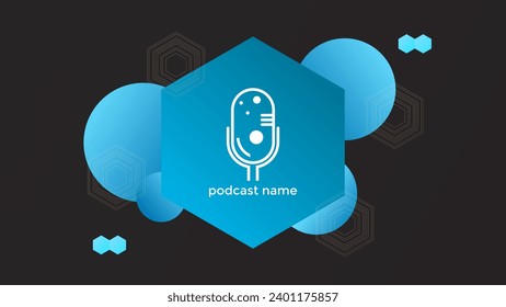 PODCAST DARK BACKGROUND COLORFUL WITH HEXAGON GEOMETRIC SHAPES GRADIENT BLUE COLOR SIMPLE TEMPLATE DESIGN VECTOR. GOOD FOR COVER DESIGN, BANNER, WEB,SOCIAL MEDIA