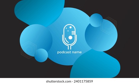 PODCAST DARK BACKGROUND COLORFUL WITH HEXAGON GEOMETRIC SHAPES GRADIENT BLUE COLOR SIMPLE TEMPLATE DESIGN VECTOR. GOOD FOR COVER DESIGN, BANNER, WEB,SOCIAL MEDIA