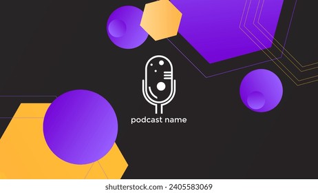 PODCAST DARK BACKGROUND COLORFUL WITH HEXAGON CIRCLE GEOMETRIC SHAPES GRADIENT PURPLE ORANGE COLOR SIMPLE TEMPLATE DESIGN VECTOR. GOOD FOR COVER DESIGN, BANNER, WEB,SOCIAL MEDIA