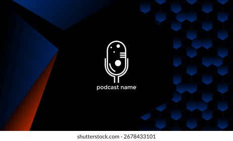 PODCAST DARK BACKGROUND WITH DIAGONAL GEOMETRIC SHAPES BLUE ORANGE GRADIENT COLOR SIMPLE TEMPLATE DESIGN VECTOR. GOOD FOR COVER DESIGN, BANNER, WEB,SOCIAL MEDIA
