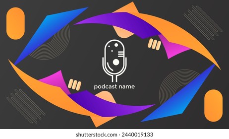 PODCAST FONDO OSCURO CON FORMAS GEOMÉTRICAS DEGRADADO COLOR PLANTILLA SIMPLE DISEÑO VECTOR. BUENO PARA EL DISEÑO DE LA CUBIERTA, BANNER, WEB, MEDIOS SOCIALES