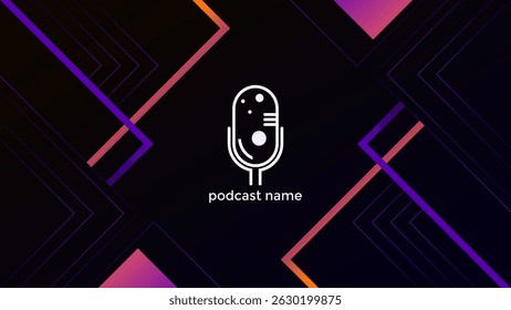 PODCAST DARK BACKGROUND WITH GEOMETRIC SHAPES PURPLE GRADIENT COLOR SIMPLE TEMPLATE DESIGN VECTOR. GOOD FOR COVER DESIGN, BANNER, WEB,SOCIAL MEDIA