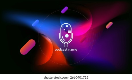 PLANO DE FUNDO ESCURO PODCAST COM GRADIENTE MALHA AZUL ROSA LARANJA COR ROXA COR SIMPLES DESIGN VETOR. BOM PARA DESIGN DE CAPA, BANNER, WEB, MÍDIA SOCIAL