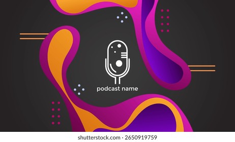PODCAST DARK BACKGROUND WITH HAND DRAWN ORGANIC SHAPES GRADIENT ORANGE PURPLE PINK COLOR SIMPLE TEMPLATE DESIGN VECTOR. GOOD FOR COVER DESIGN, BANNER, WEB,SOCIAL MEDIA