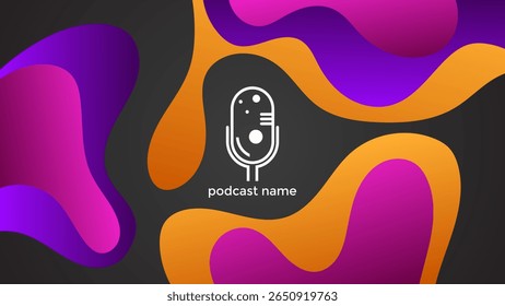 PODCAST DARK BACKGROUND WITH HAND DRAWN ORGANIC SHAPES GRADIENT ORANGE PURPLE PINK COLOR SIMPLE TEMPLATE DESIGN VECTOR. GOOD FOR COVER DESIGN, BANNER, WEB,SOCIAL MEDIA