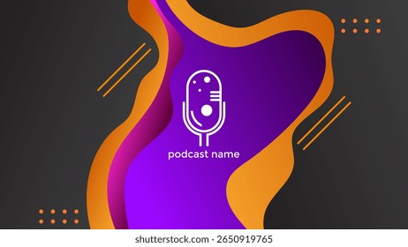 PODCAST DARK BACKGROUND WITH HAND DRAWN ORGANIC SHAPES GRADIENT ORANGE PURPLE PINK COLOR SIMPLE TEMPLATE DESIGN VECTOR. GOOD FOR COVER DESIGN, BANNER, WEB,SOCIAL MEDIA