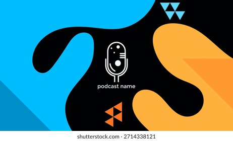 PODCAST FONDO OSCURO CON FORMAS ORGÁNICAS DIBUJADAS A MANO AZUL NARANJA COLORIDO VECTOR DE DISEÑO DE PLANTILLA SIMPLE. BUENO PARA EL DISEÑO DE PORTADAS, ANUNCIO, WEB, REDES SOCIALES