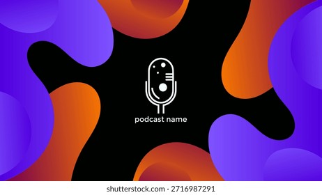 PODCAST DARK BACKGROUND WITH HAND DRAWN ORGANIC SHAPES GRADIENT PURPLE ORANGE COLOR SIMPLE TEMPLATE DESIGN VECTOR. GOOD FOR COVER DESIGN, BANNER, WEB,SOCIAL MEDIA