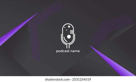 PODCAST DARK BACKGROUND WITH TRIANGLE GEOMETRIC SHAPES GRADIENT PURPLE COLOR SIMPLE TEMPLATE DESIGN VECTOR. GOOD FOR COVER DESIGN, BANNER, WEB,SOCIAL MEDIA