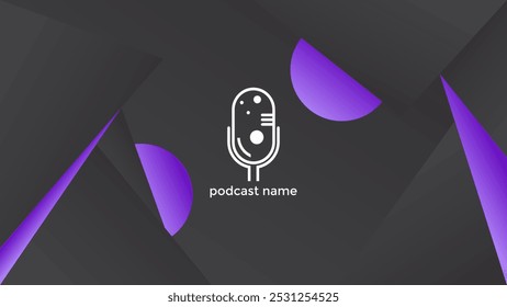 PODCAST DARK BACKGROUND WITH TRIANGLE GEOMETRIC SHAPES GRADIENT PURPLE COLOR SIMPLE TEMPLATE DESIGN VECTOR. GOOD FOR COVER DESIGN, BANNER, WEB,SOCIAL MEDIA
