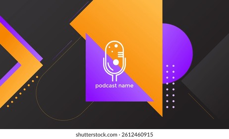 PODCAST DARK BACKGROUND WITH TRIANGLE GEOMETRIC SHAPES ORANGE PURPLE GRADIENT COLOR SIMPLE TEMPLATE DESIGN VECTOR. GOOD FOR COVER DESIGN, BANNER, WEB,SOCIAL MEDIA