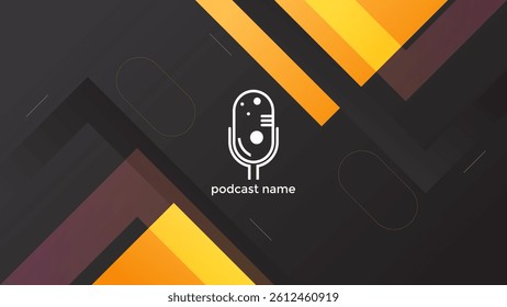 PODCAST DARK BACKGROUND WITH TRIANGLE GEOMETRIC SHAPES ORANGE PURPLE GRADIENT COLOR SIMPLE TEMPLATE DESIGN VECTOR. GOOD FOR COVER DESIGN, BANNER, WEB,SOCIAL MEDIA