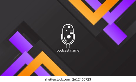 PODCAST DARK BACKGROUND WITH TRIANGLE GEOMETRIC SHAPES ORANGE PURPLE GRADIENT COLOR SIMPLE TEMPLATE DESIGN VECTOR. GOOD FOR COVER DESIGN, BANNER, WEB,SOCIAL MEDIA