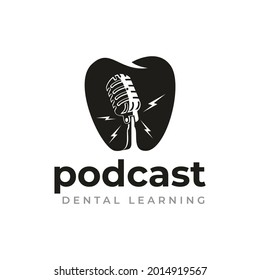 podcast dental learning logo, teeth with microphone vector