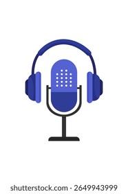 Podcast design using Microphone and Headphone icon stock illustration