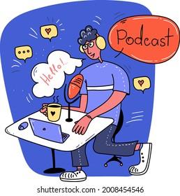 Podcast, Doodle simple vector illustration, hand drawn 