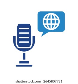 Podcast dual tone blue color mini illustration icon, use for journalist, broadcasting, news and media UI, UX kit, app and web development, digital or print.