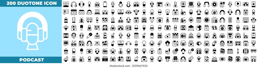 Podcast Duotone Editable Icons set. Vector illustration in modern thin duotone style of podcast icons: podcast, radio, audio, etc