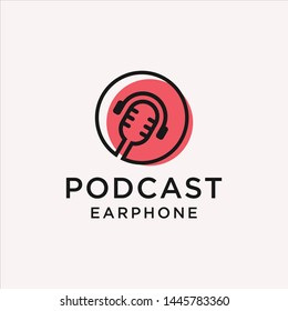 Podcast Earphone Logo Line Art Illustration Vector Icon