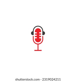 podcast earphone mic and headphone logo design vector icon