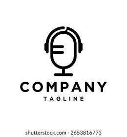 Podcast fone de ouvido vetor logotipo design
