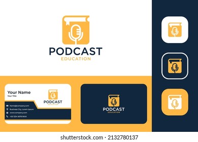 podcast education with book logo design and business card