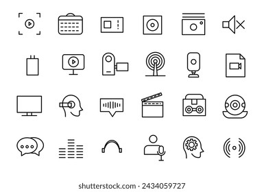 Podcast and education set of web icons in line style. Learning icons for web and mobile app. E-learning, video tutorial, knowledge, study, school