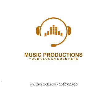 Podcast, Entertainment And Music Production Company Logo, Deejay Logo Vector. Music Logo With Elements Of The Disc, Sound Signal And Headphones