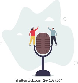 Podcast in episodic series of digital audio records broadcast or streaming via internet for easy listeners, professional podcasters. character life .
