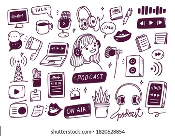 podcast equipment in doodle style illustration