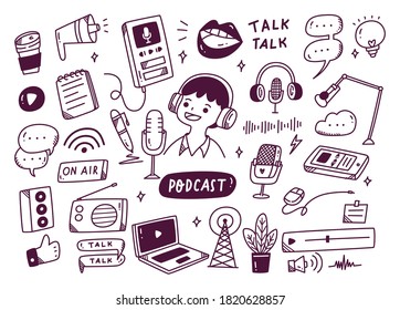 Podcast Equipment In Doodle Style Illustration