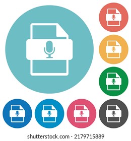 Podcast tipo de archivo iconos blancos planos en fondo de color redondo